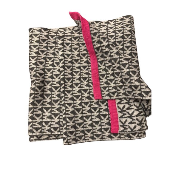 Michael Kors Monogram Knit Scarf Black Pink Grey Womens Winter Designer Logo - Picture 2 of 5